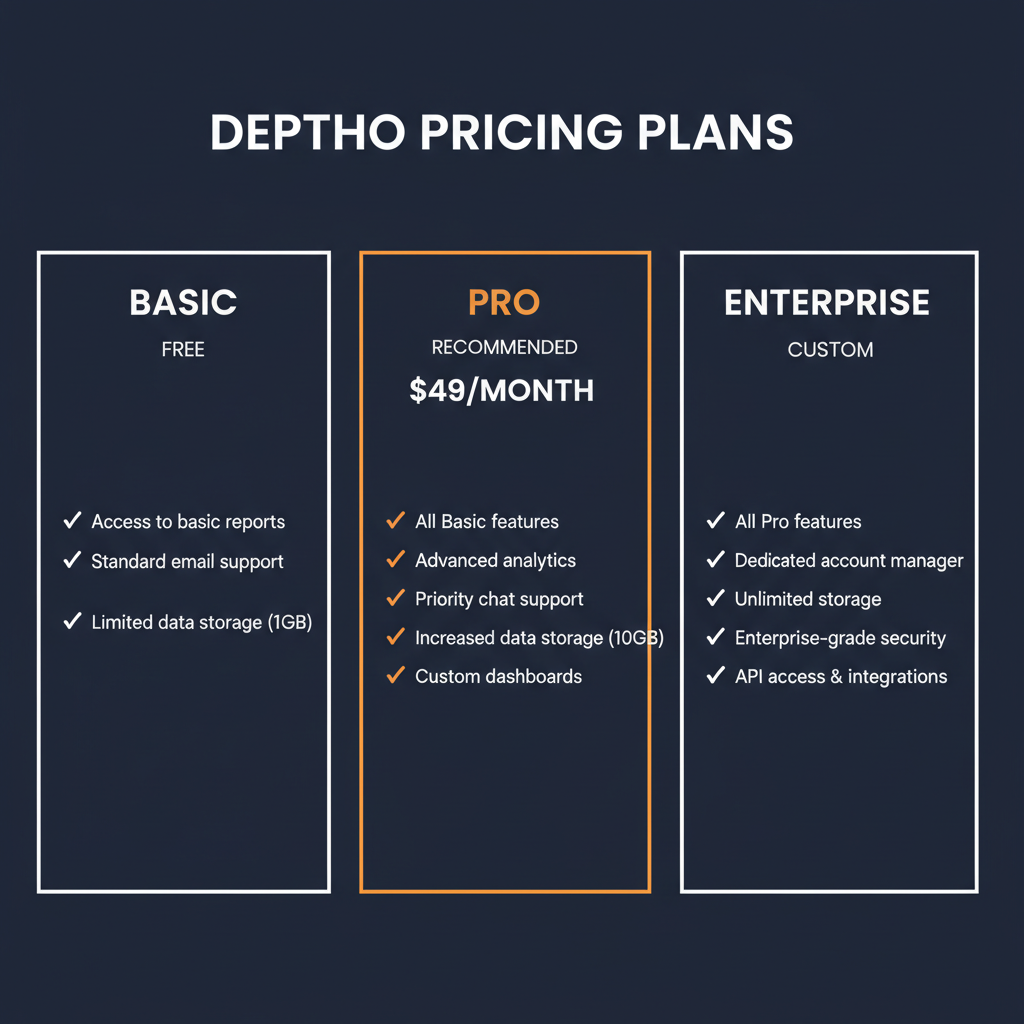 Deptho pricing comparison showing plan tiers and features