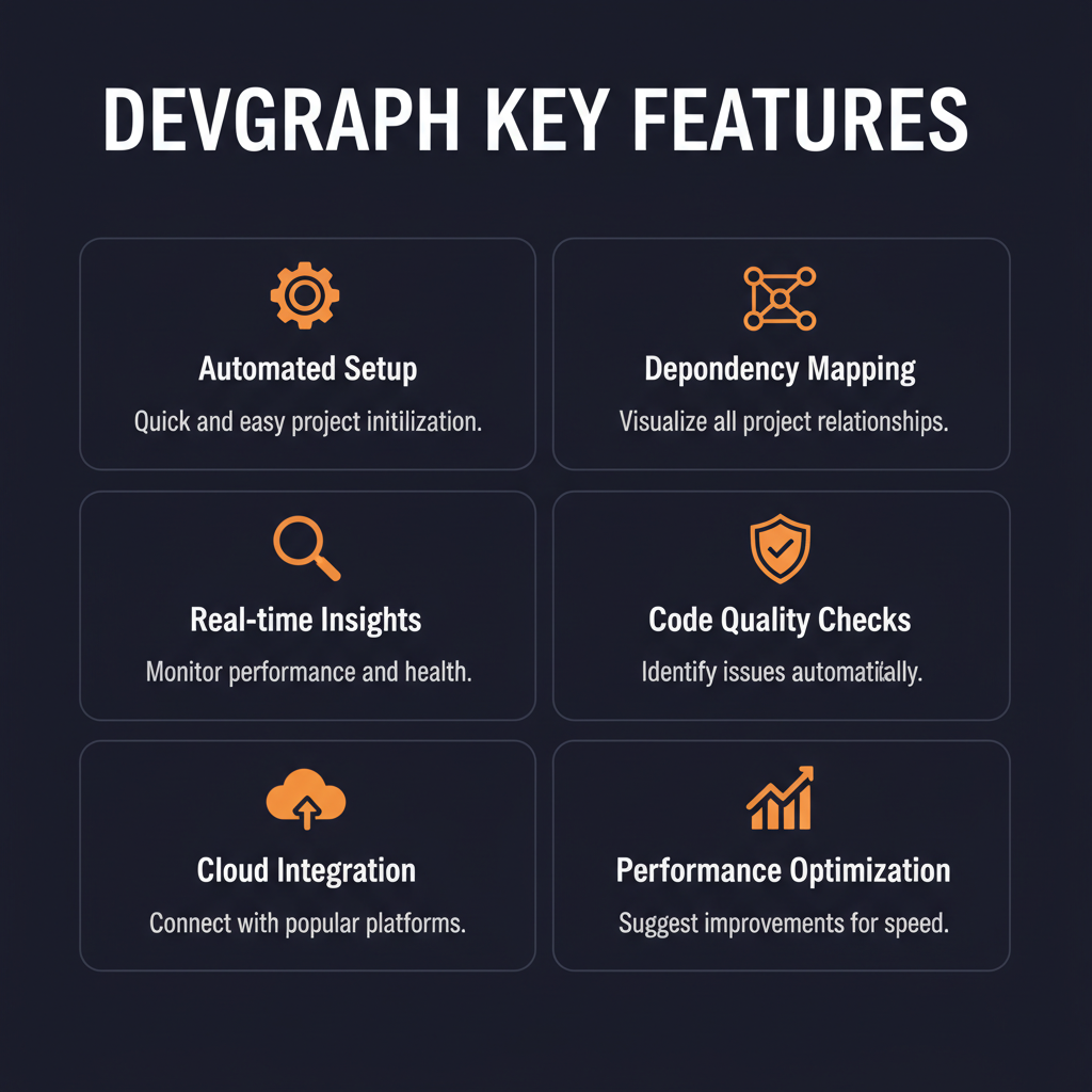 Devgraph key features infographic showing main capabilities