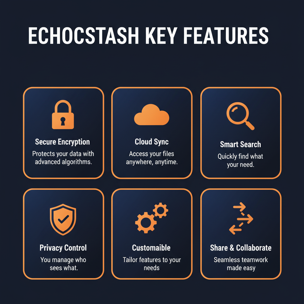 EchoStash key features infographic showing main capabilities