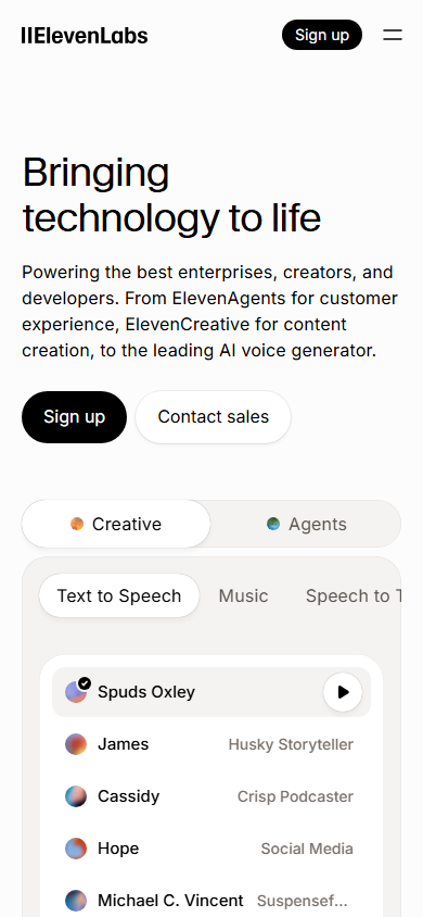 eleven labs mobile interface screenshot