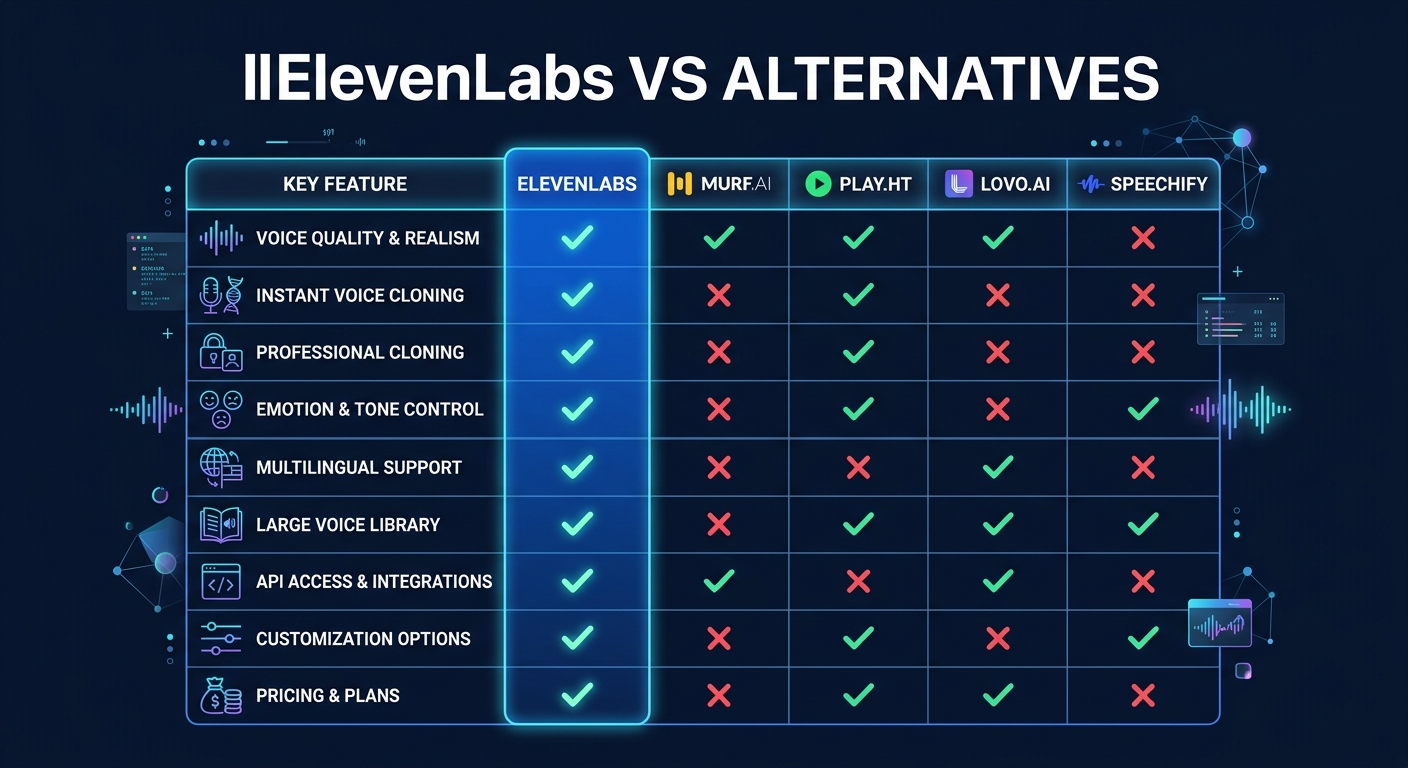 eleven labs vs alternatives comparison infographic