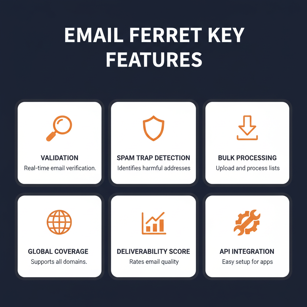Email Ferret key features infographic showing main capabilities