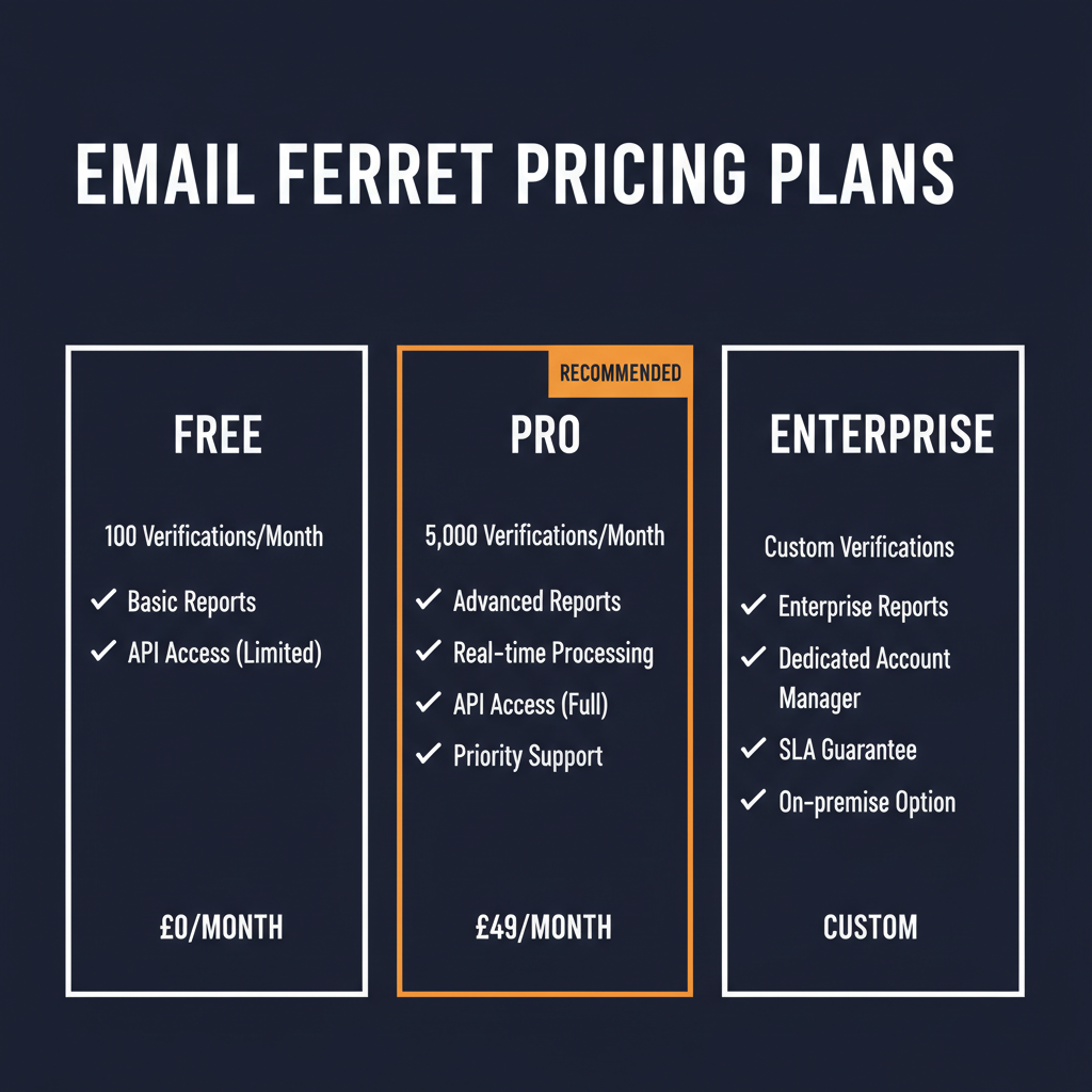 Email Ferret pricing comparison showing plan tiers and features