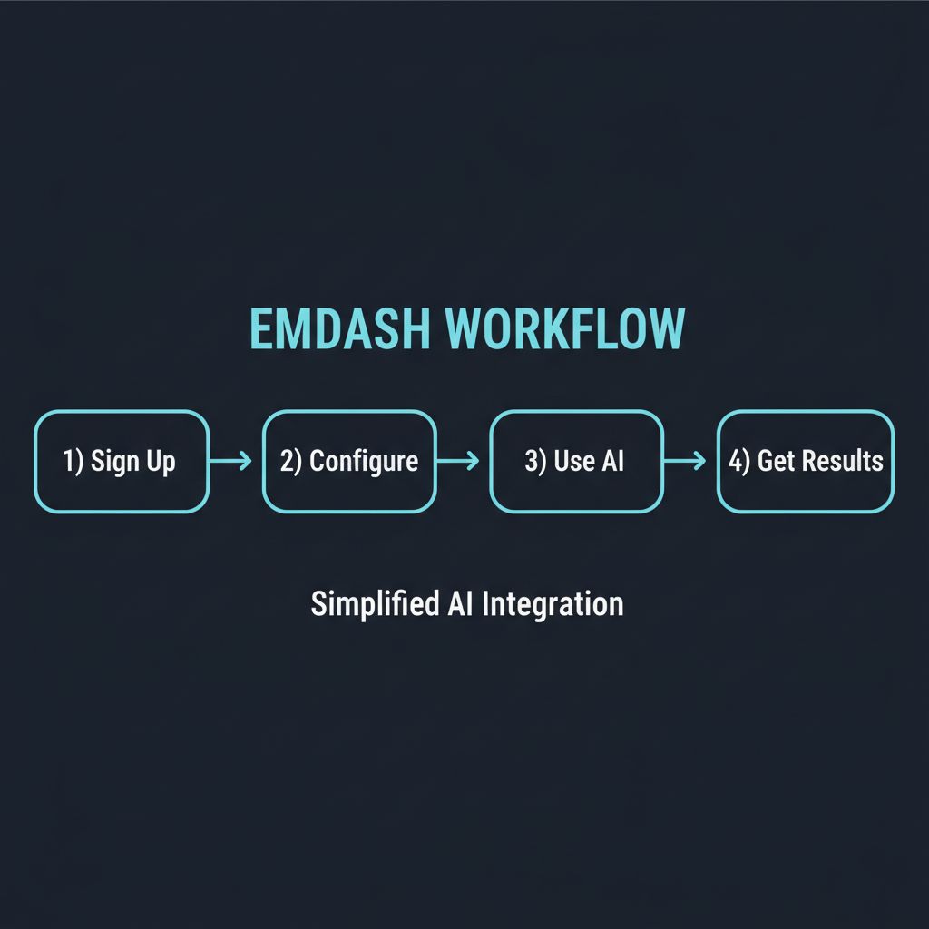 Emdash workflow diagram showing step-by-step process to get started