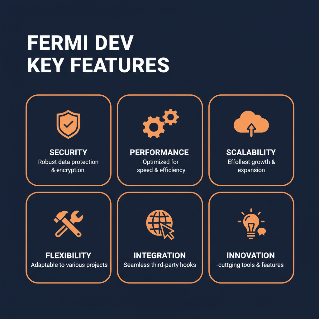 Fermi Dev key features infographic showing main capabilities