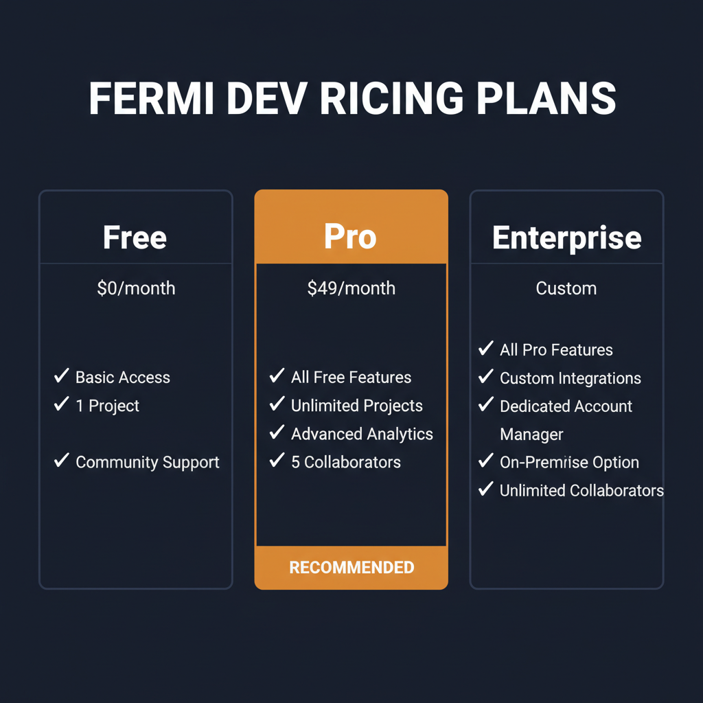Fermi Dev pricing comparison showing plan tiers and features