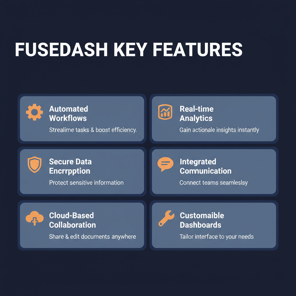 Fusedash key features infographic showing main capabilities
