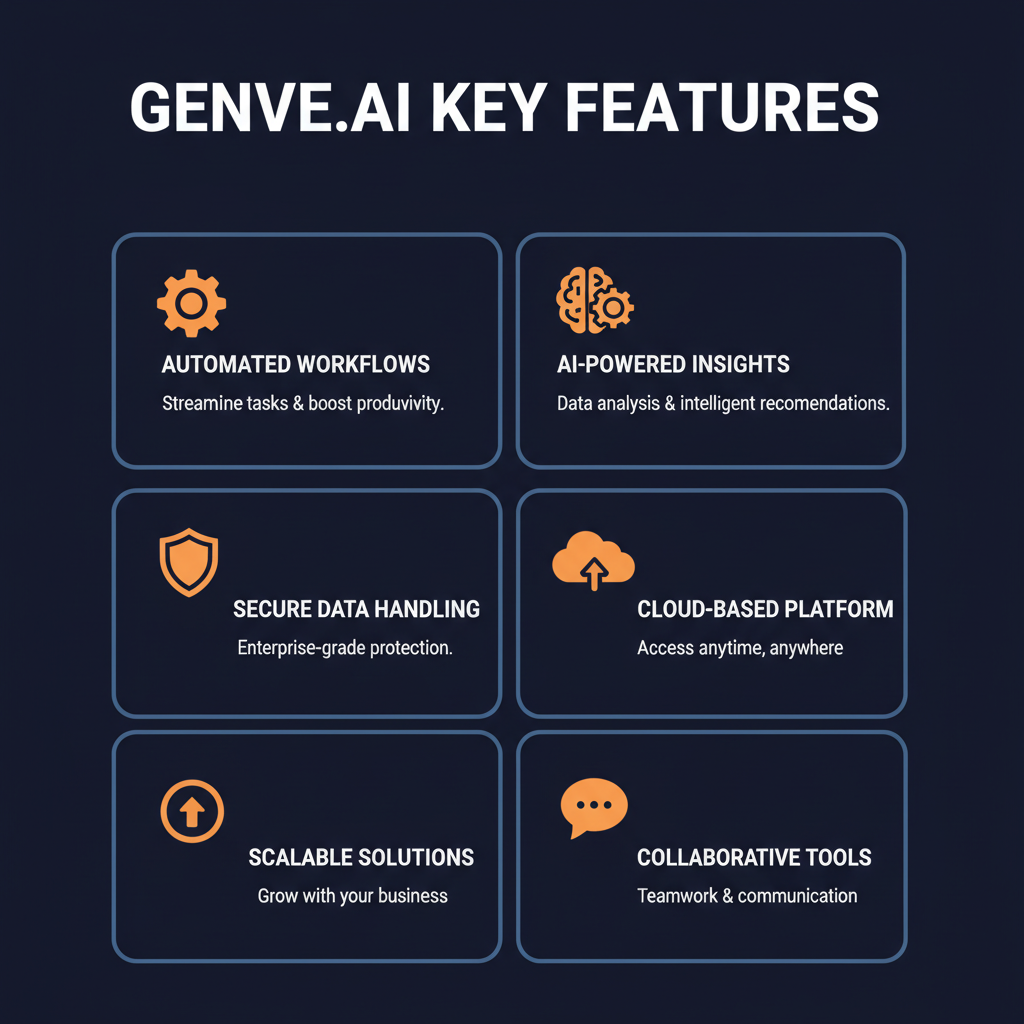 Genve.ai key features infographic showing main capabilities