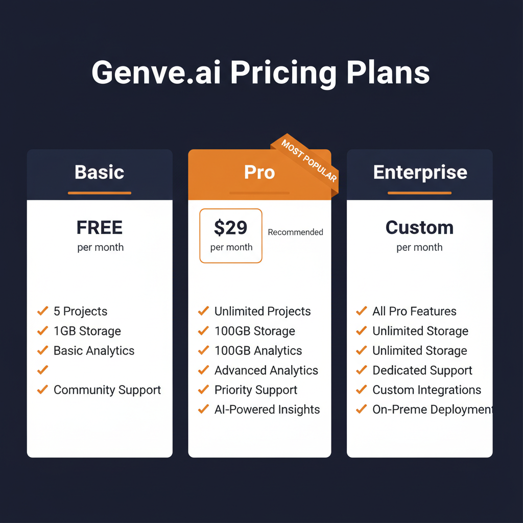 Genve.ai pricing comparison showing plan tiers and features