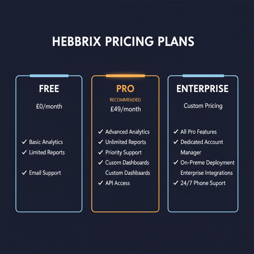 Hebbrix pricing comparison showing plan tiers and features