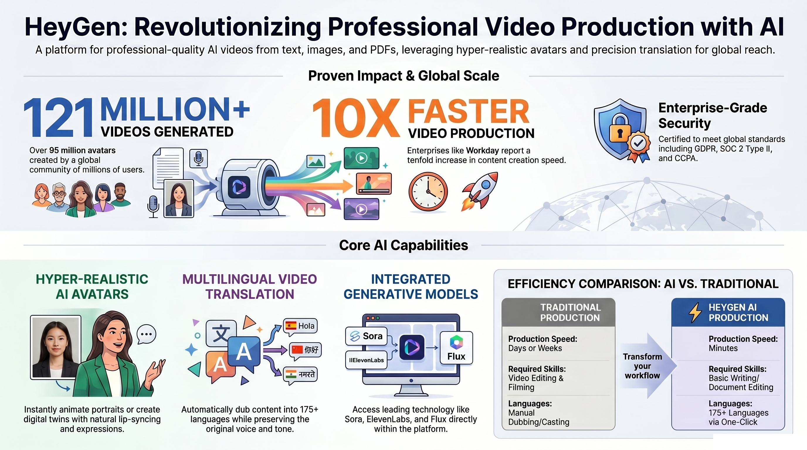Comprehensive infographic of HeyGen AI video platform features and capabilities