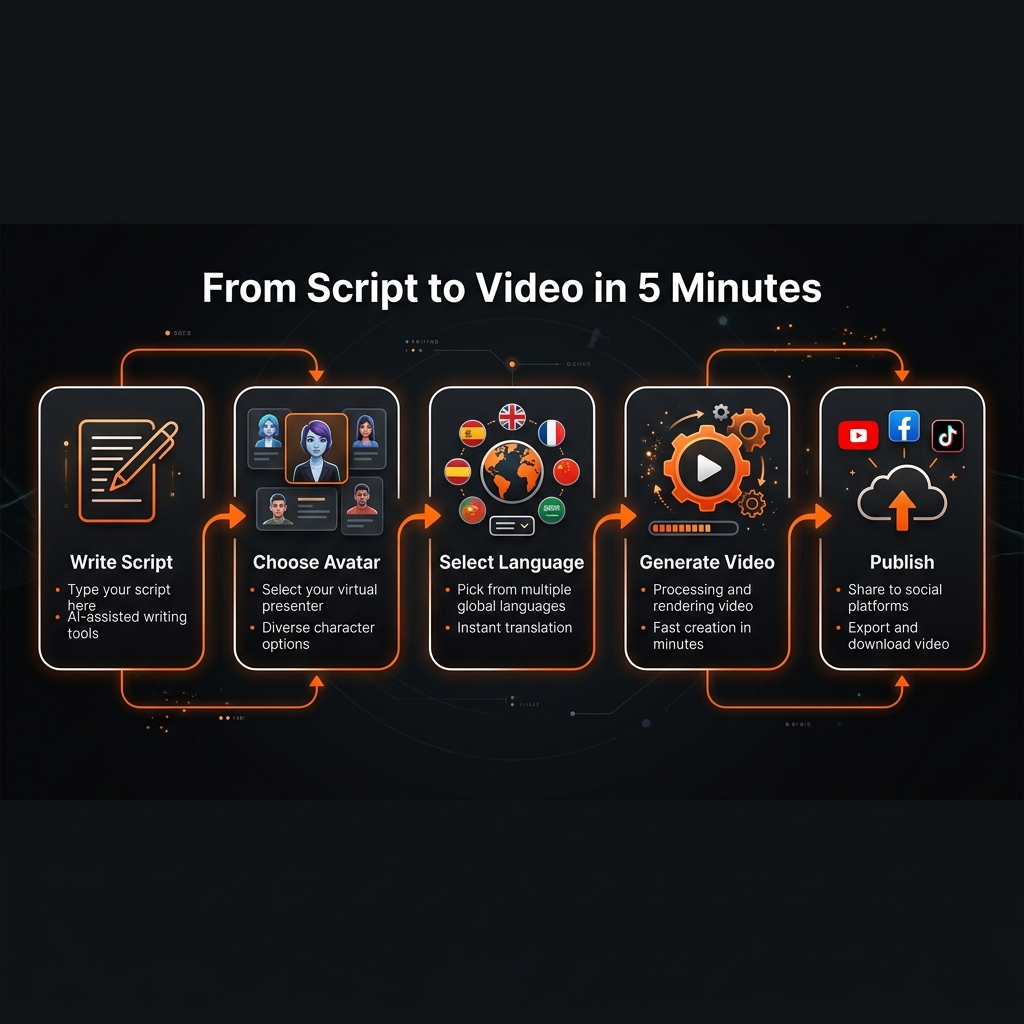 HeyGen workflow from script to published video in 5 steps