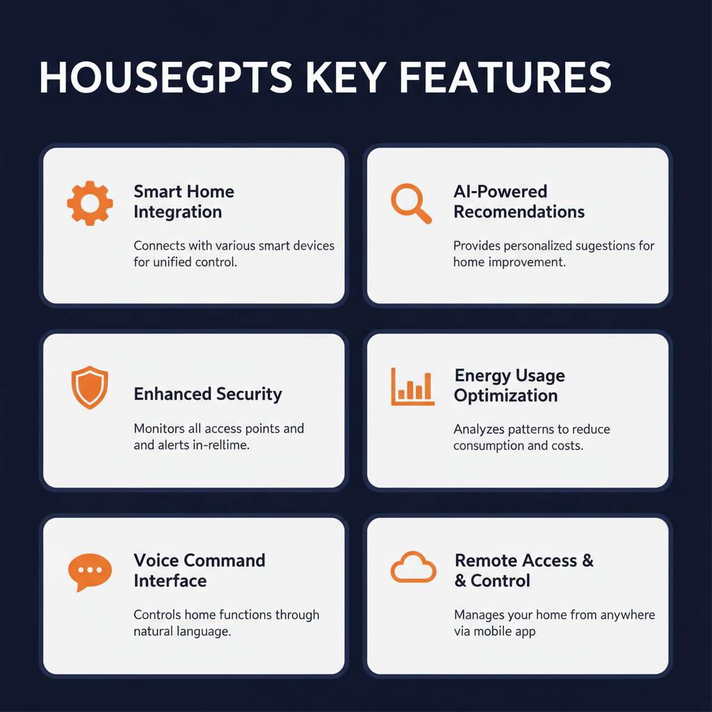 HouseGPTs key features infographic showing main capabilities