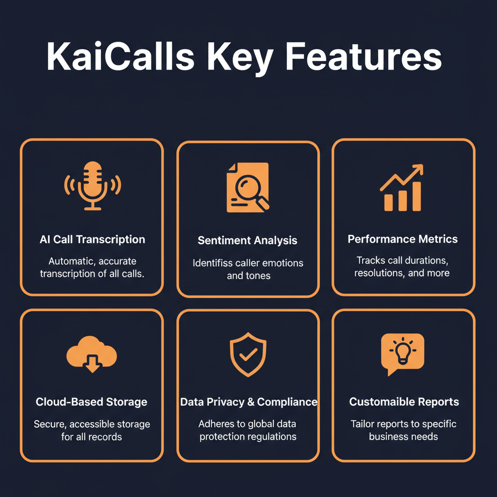 KaiCalls key features infographic showing main capabilities