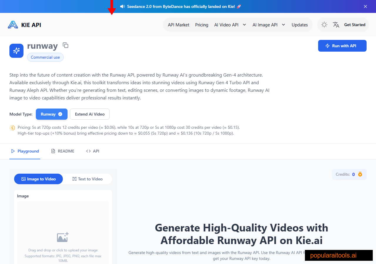 Kie.ai Runway Aleph API page for video style transfer