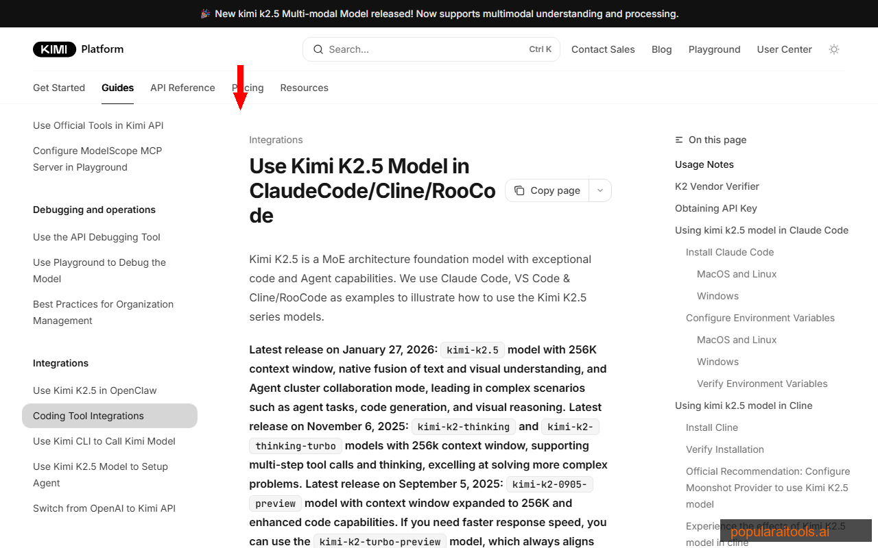 Kimi Code agent documentation showing MCP integration and autonomous task planning