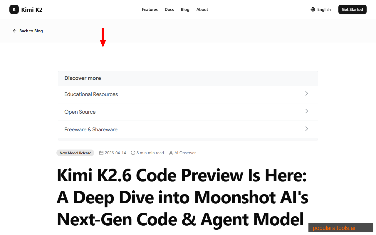 Kimi K2.6 Code Preview blog post detailing the model improvements and benchmark results