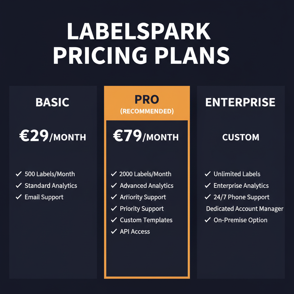 LabelSpark pricing comparison showing plan tiers and features
