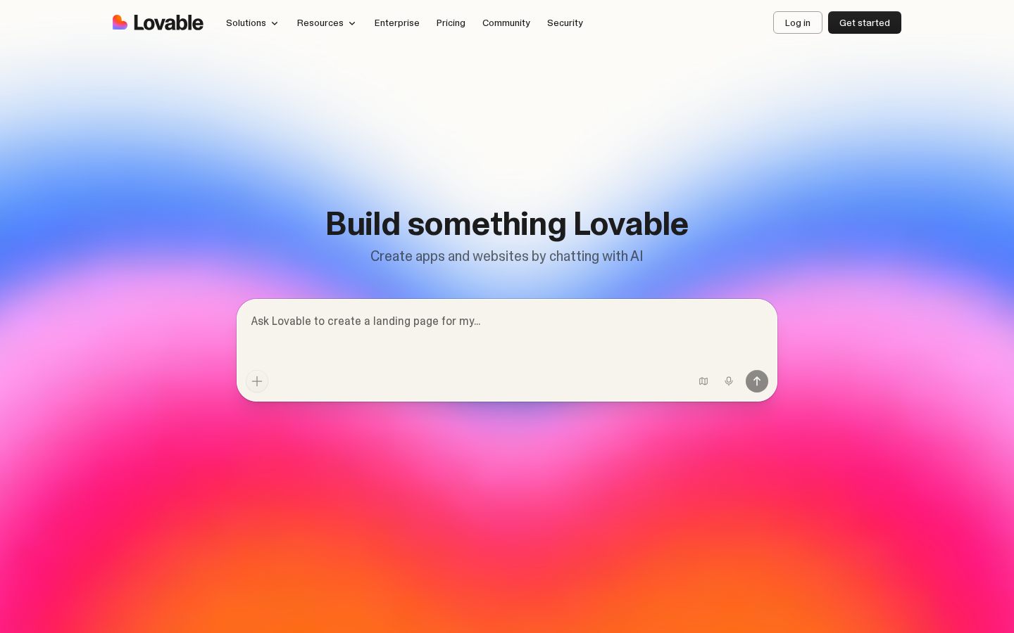 Lovable homepage showing AI app builder interface