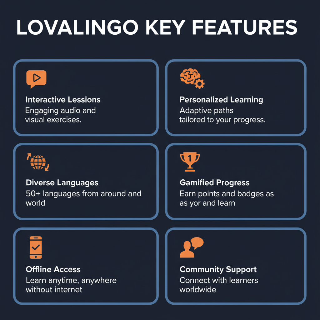 Lovalingo key features infographic showing main capabilities