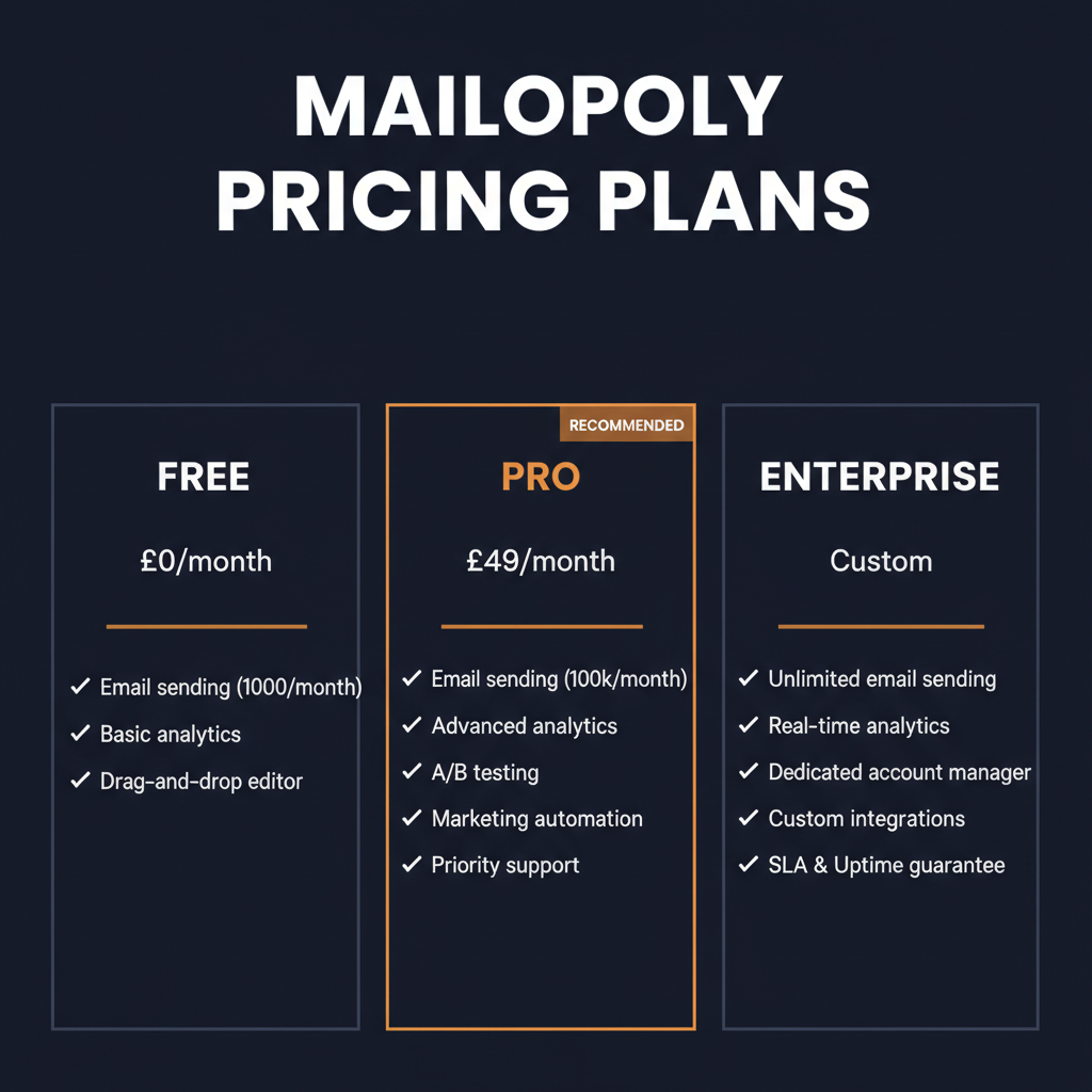 Mailopoly pricing comparison showing plan tiers and features