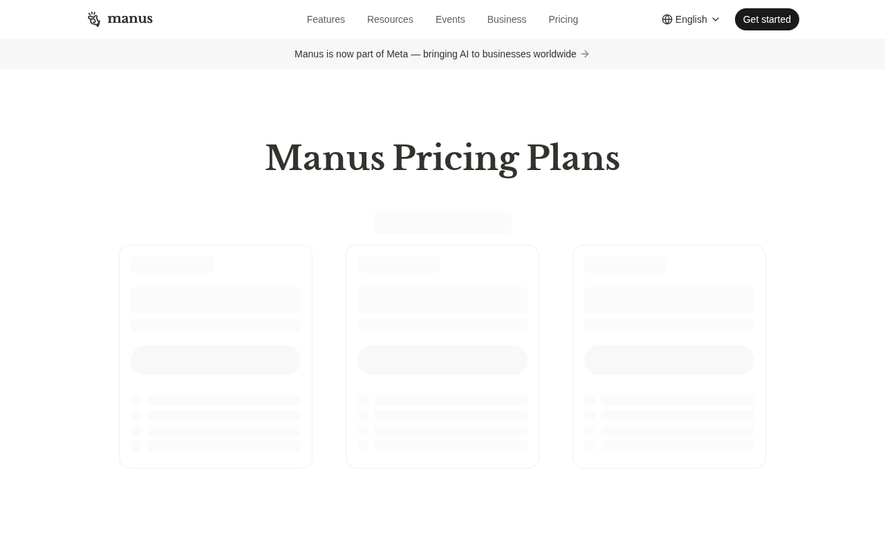 Manus AI pricing page