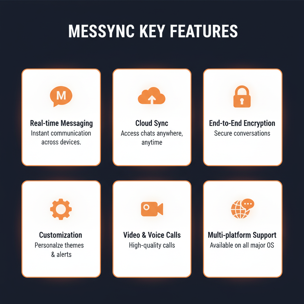 Messync key features infographic showing main capabilities
