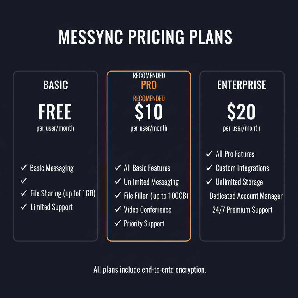 Messync pricing comparison showing plan tiers and features