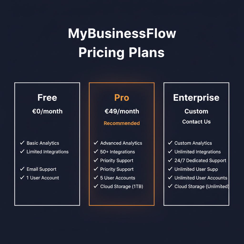 MyBusinessFlow pricing comparison showing plan tiers and features