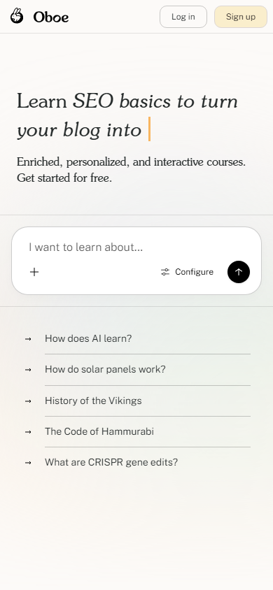 Oboe mobile view showing responsive design