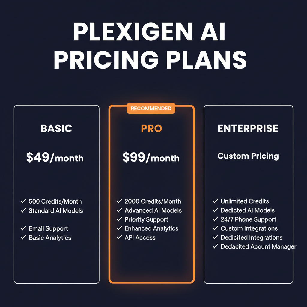 PlexiGen AI pricing comparison showing plan tiers and features