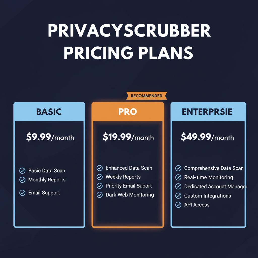 PrivacyScrubber pricing comparison showing plan tiers and features