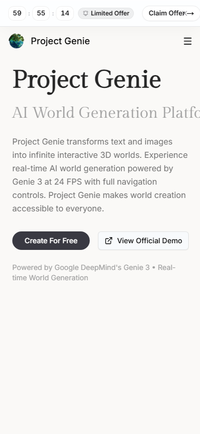 Project Genie mobile view showing responsive design on iPhone