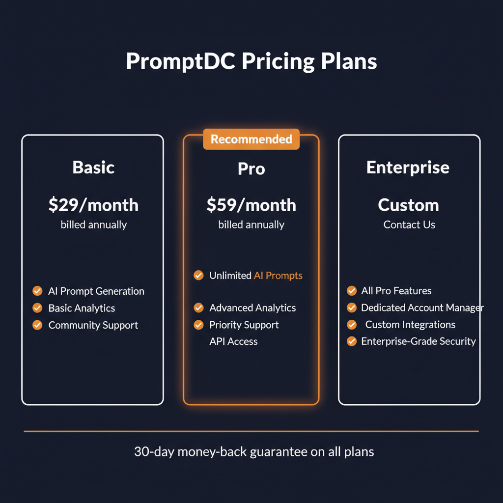 PromptDC pricing comparison showing plan tiers and features