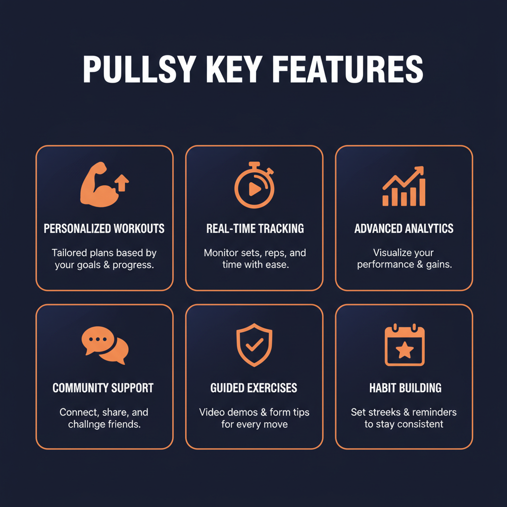 Pullsy key features infographic showing main capabilities