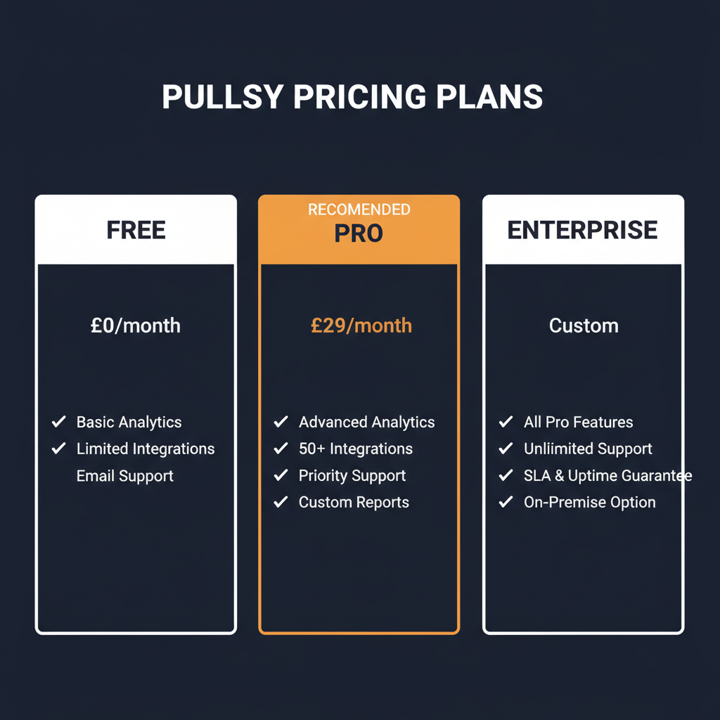 Pullsy pricing comparison showing plan tiers and features