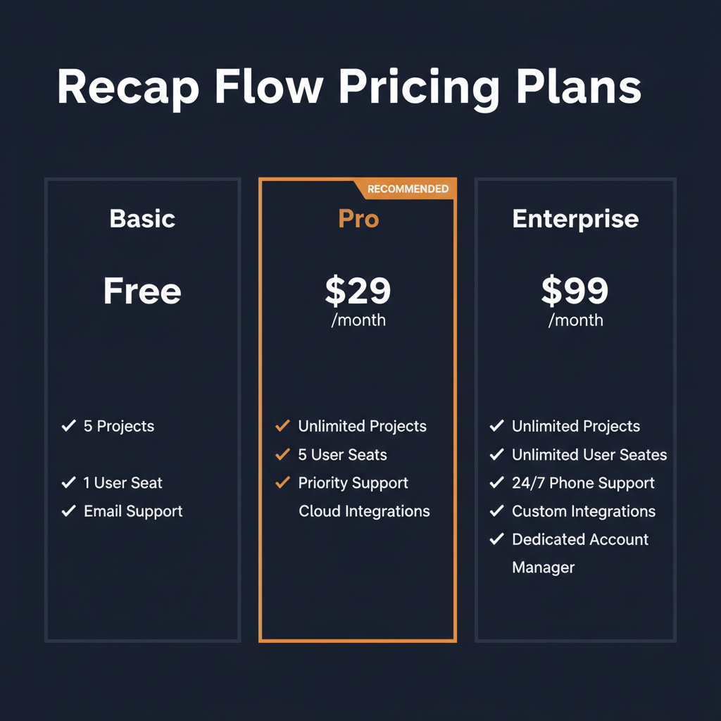 Recap Flow pricing comparison showing plan tiers and features
