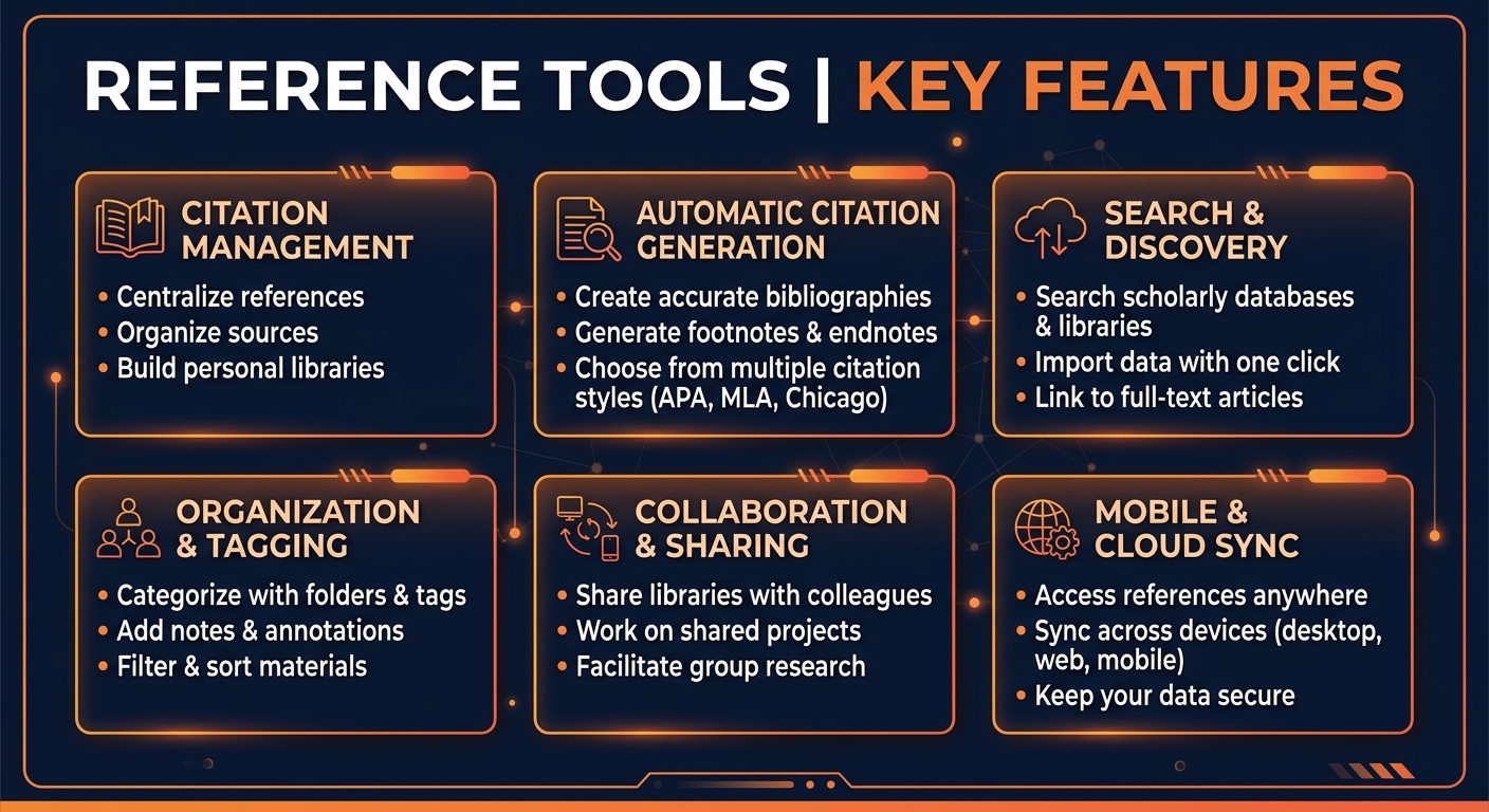 Ref Tools key features infographic showing main capabilities