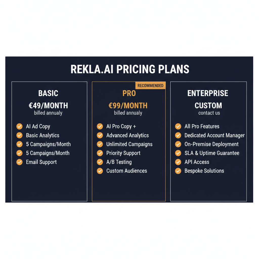 Rekla.ai pricing comparison showing plan tiers and features