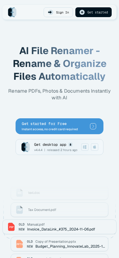 Renamer.ai mobile interface