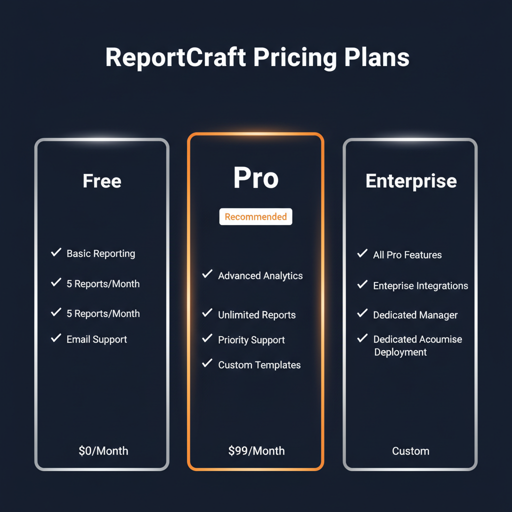 ReportCraft pricing comparison showing plan tiers and features