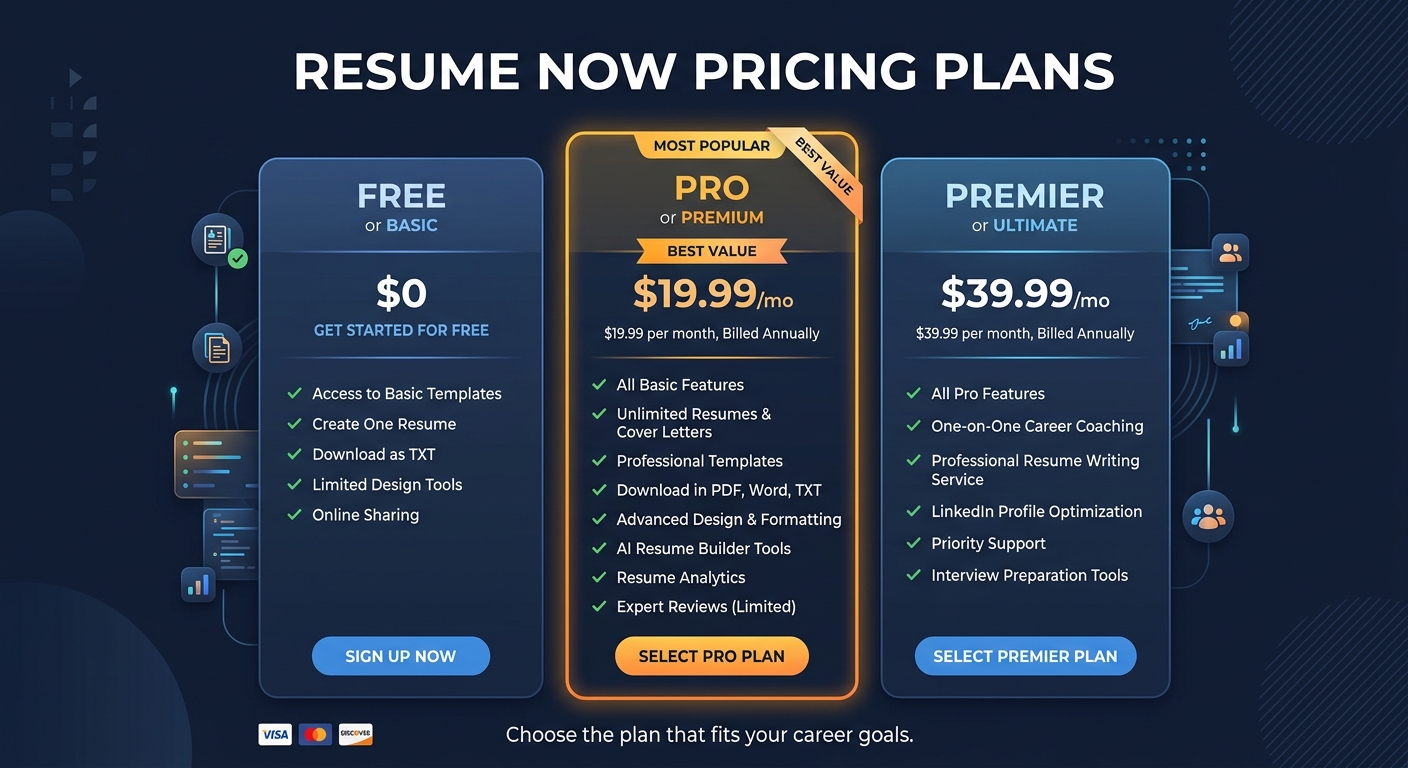 resume now pricing plans comparison infographic