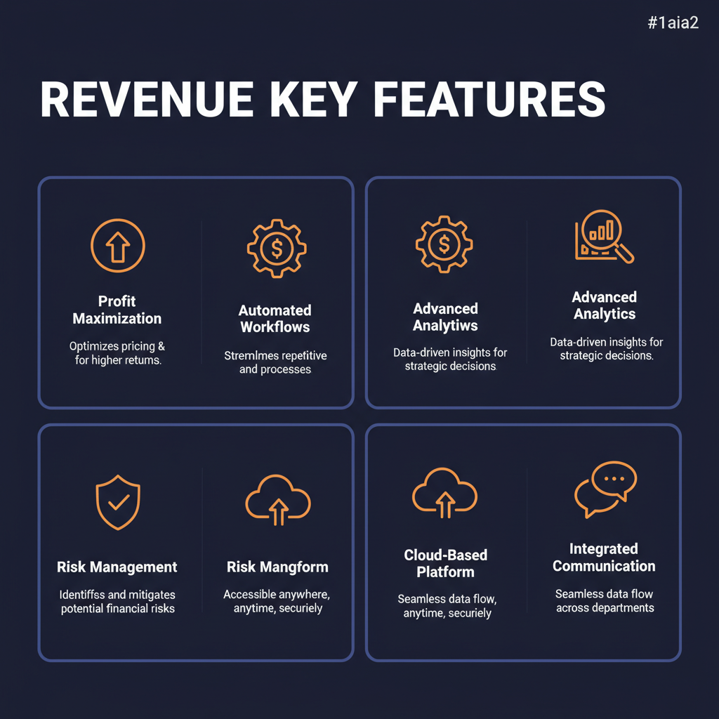 Rewnue key features infographic showing main capabilities