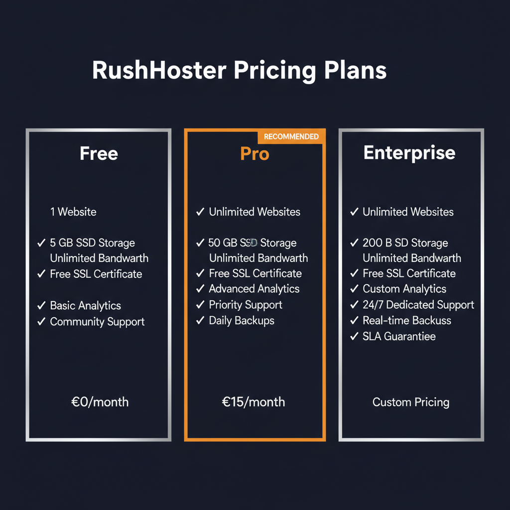 RushHoster pricing comparison showing plan tiers and features
