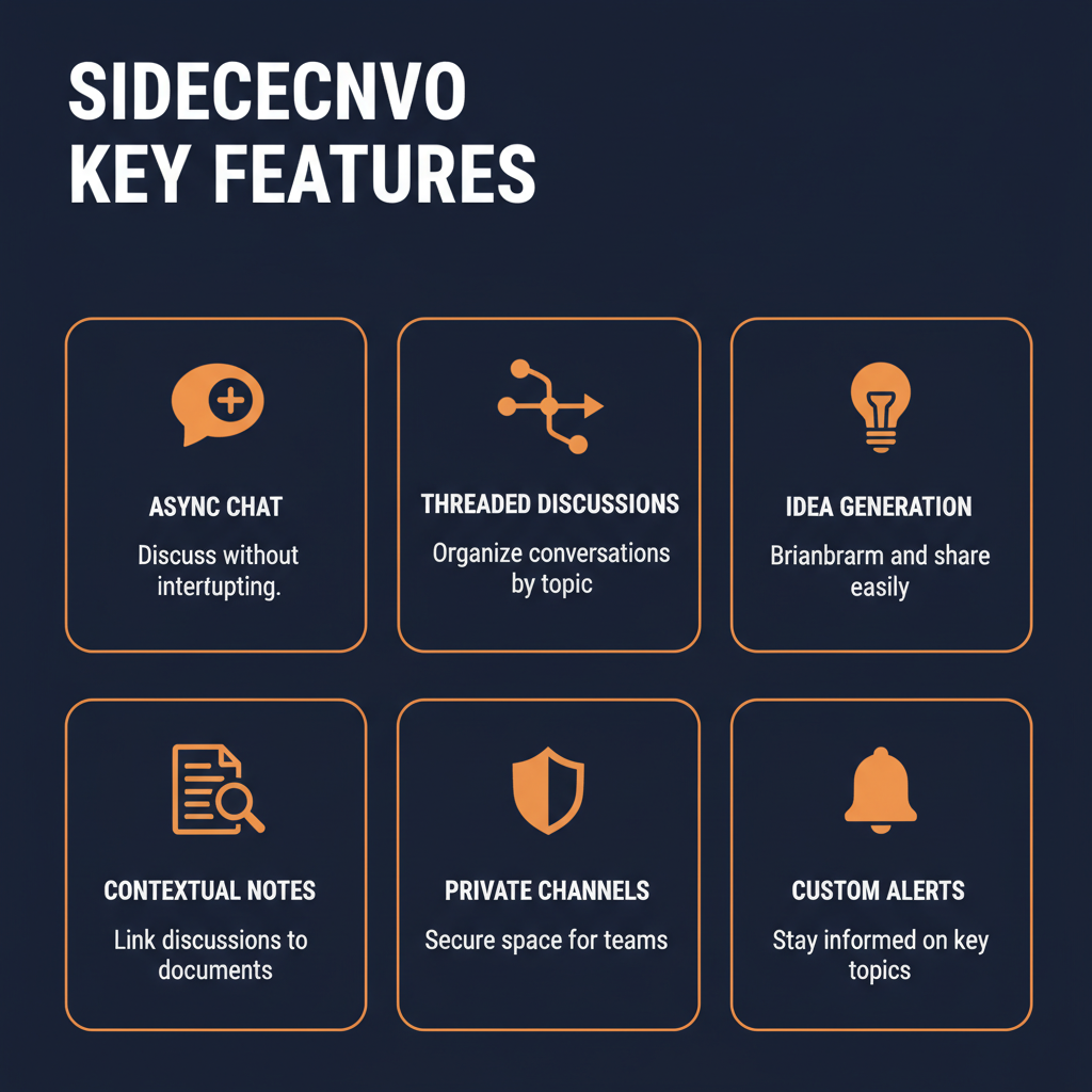 Sideconvo key features infographic showing main capabilities