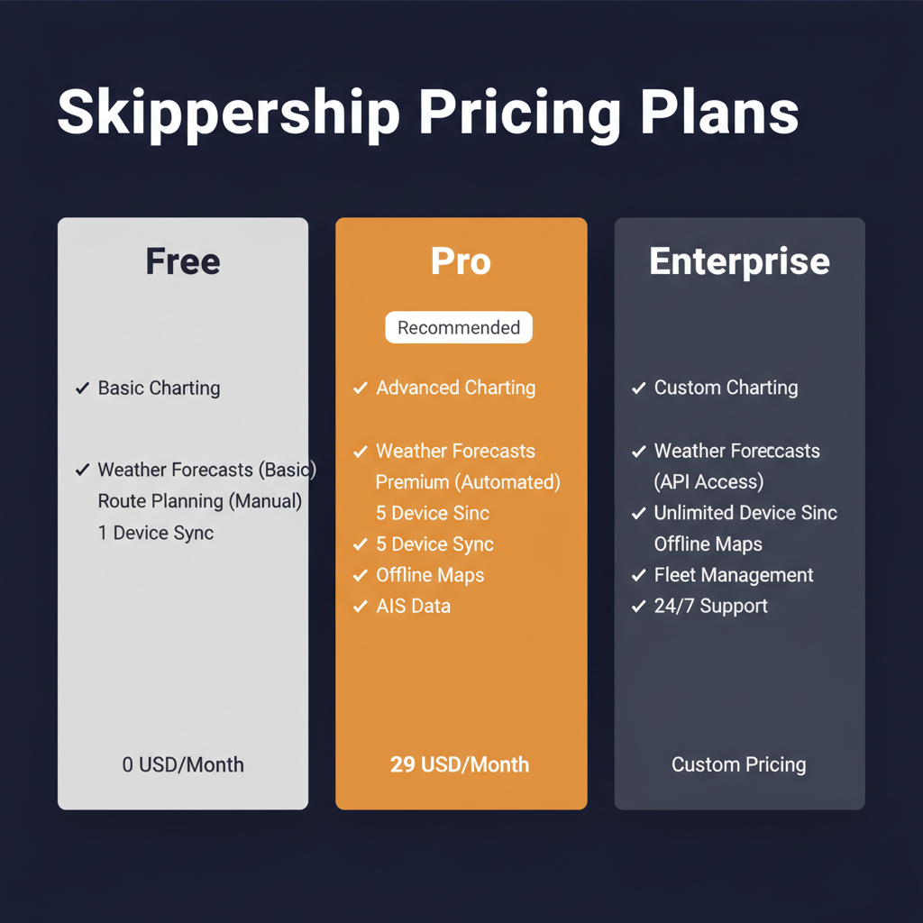Skippership pricing comparison showing plan tiers and features