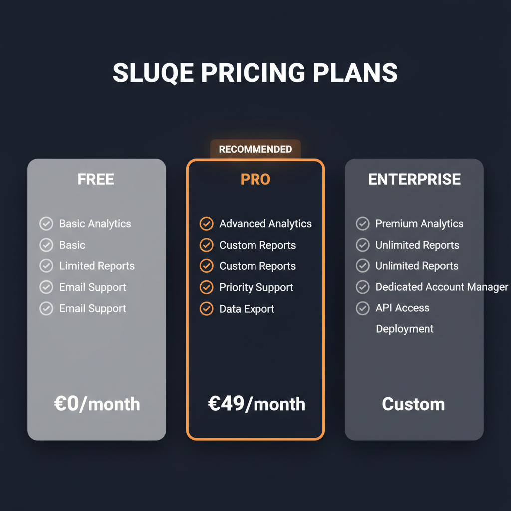 Sluqe pricing comparison showing plan tiers and features