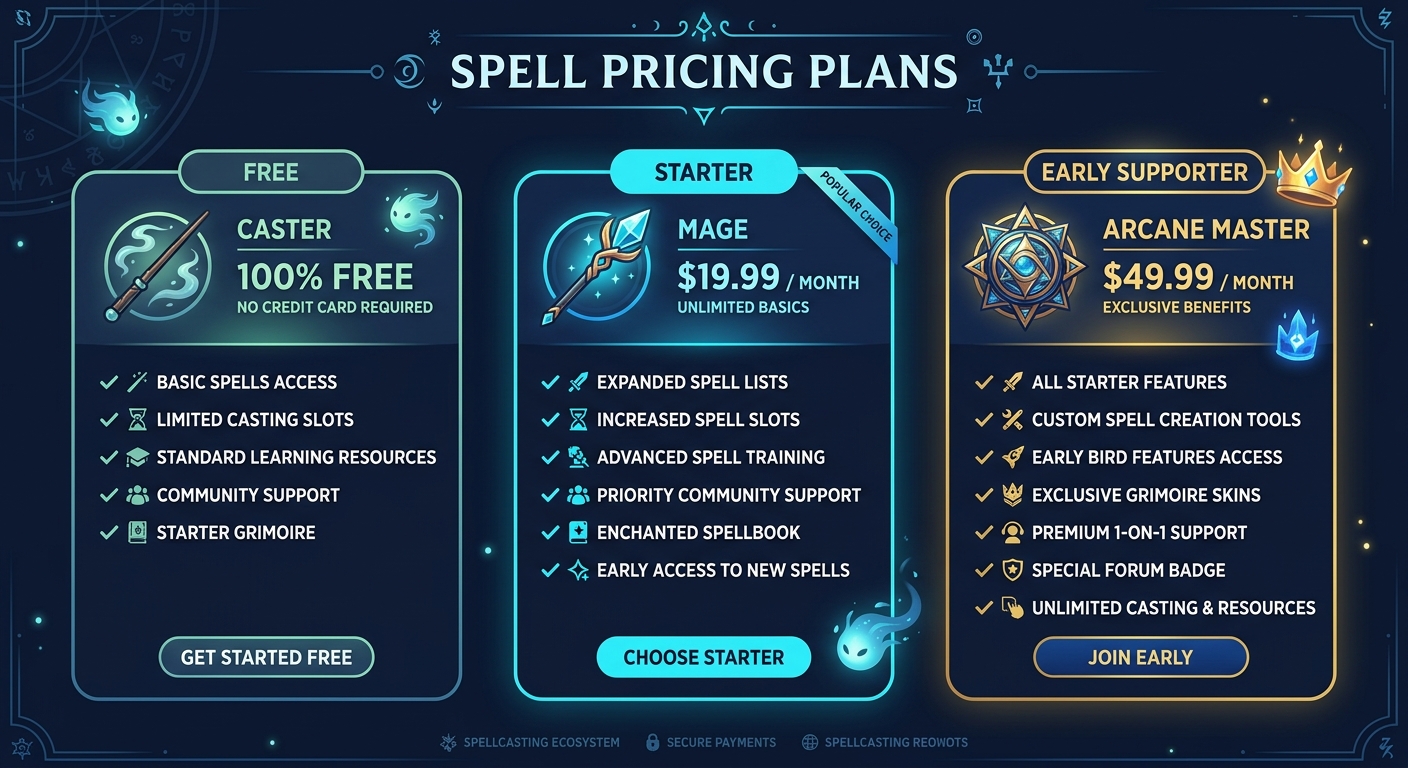 Spell pricing plans infographic