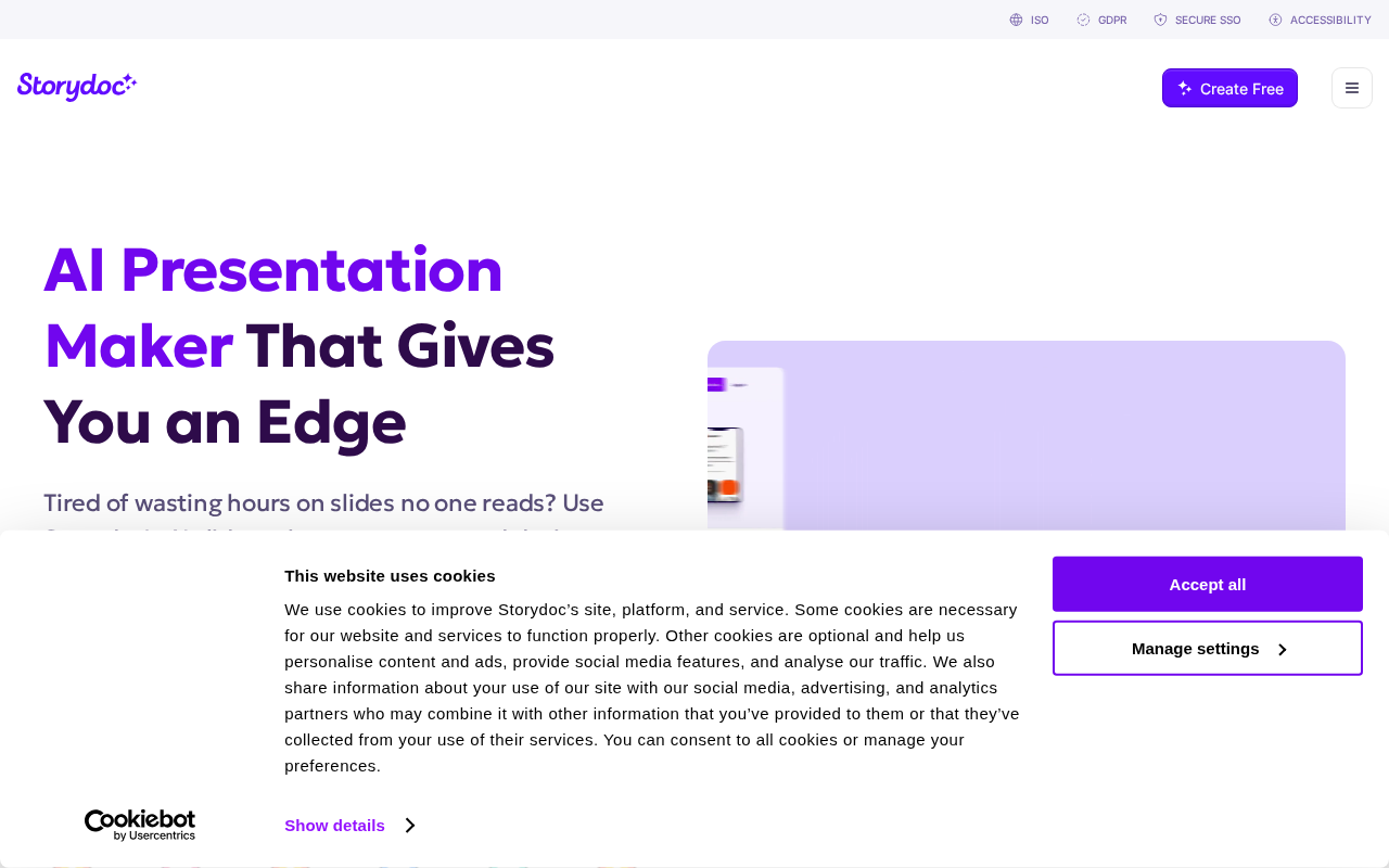 Storydoc presentation editor interface with drag-and-drop controls