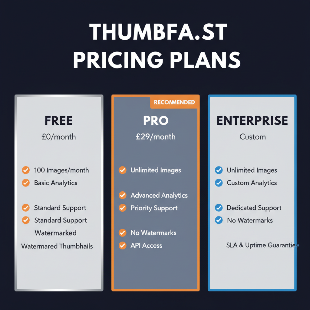 Thumbfa.st pricing comparison showing plan tiers and features